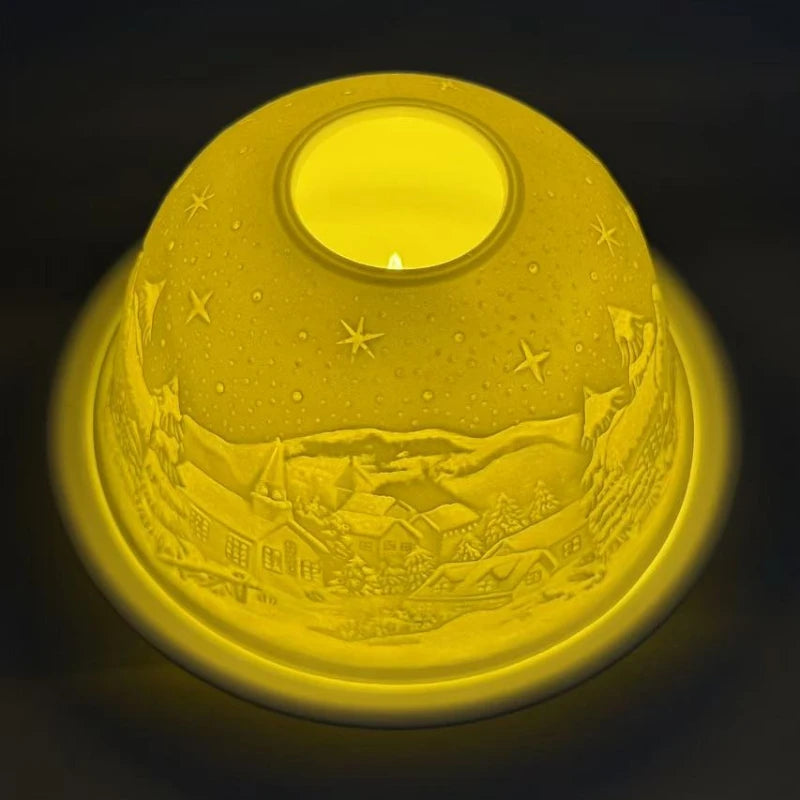 Photophore dôme en porcelaine fine, veilleuse translucide (vue 14) - Nesty