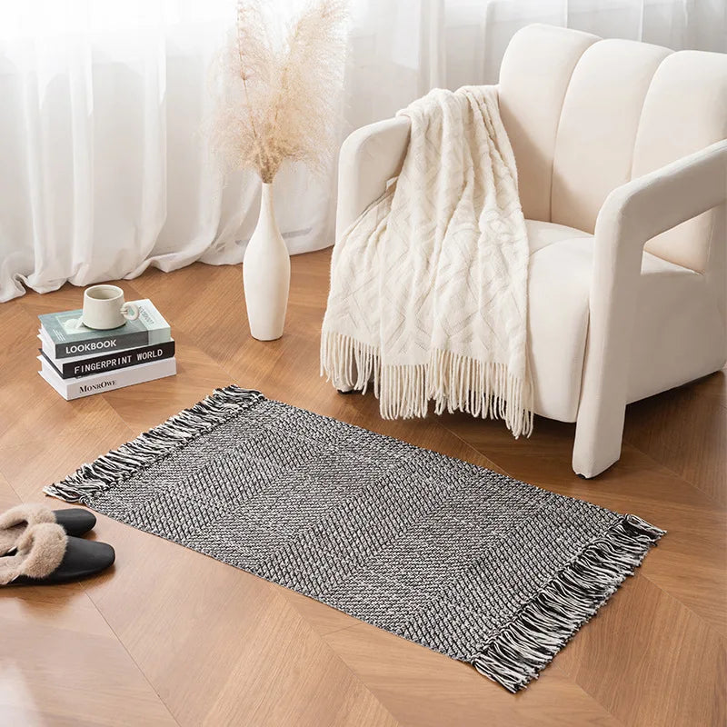 Tapis tressé en coton et lin — franges (vue 5) - Nesty