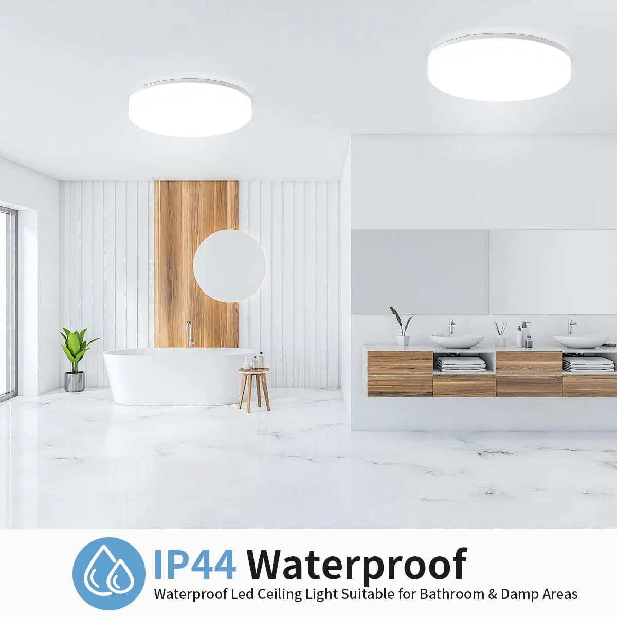 Plafonnier LED rond Nesty - Installé en salle de bain, certifié IP44