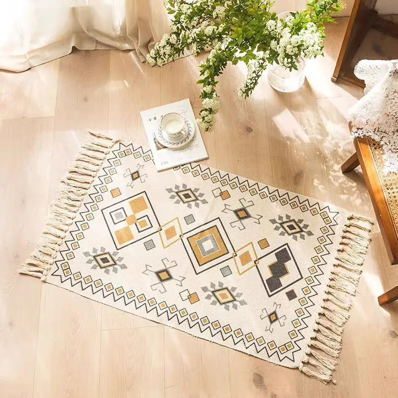 Tapis tissé main en coton et lin Nesty - Franges bohème (vue 11)