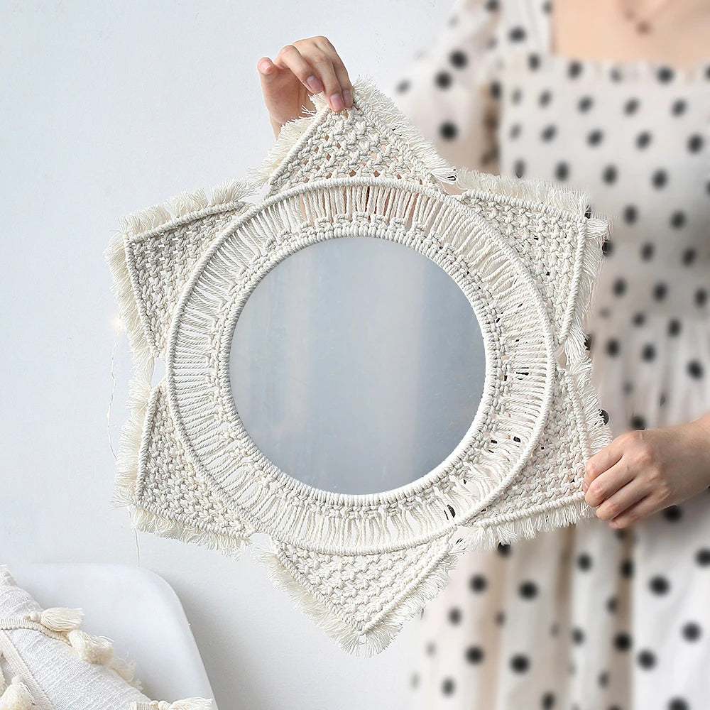 Miroir rond macramé, cadre tressé bohème (vue 11) - Nesty