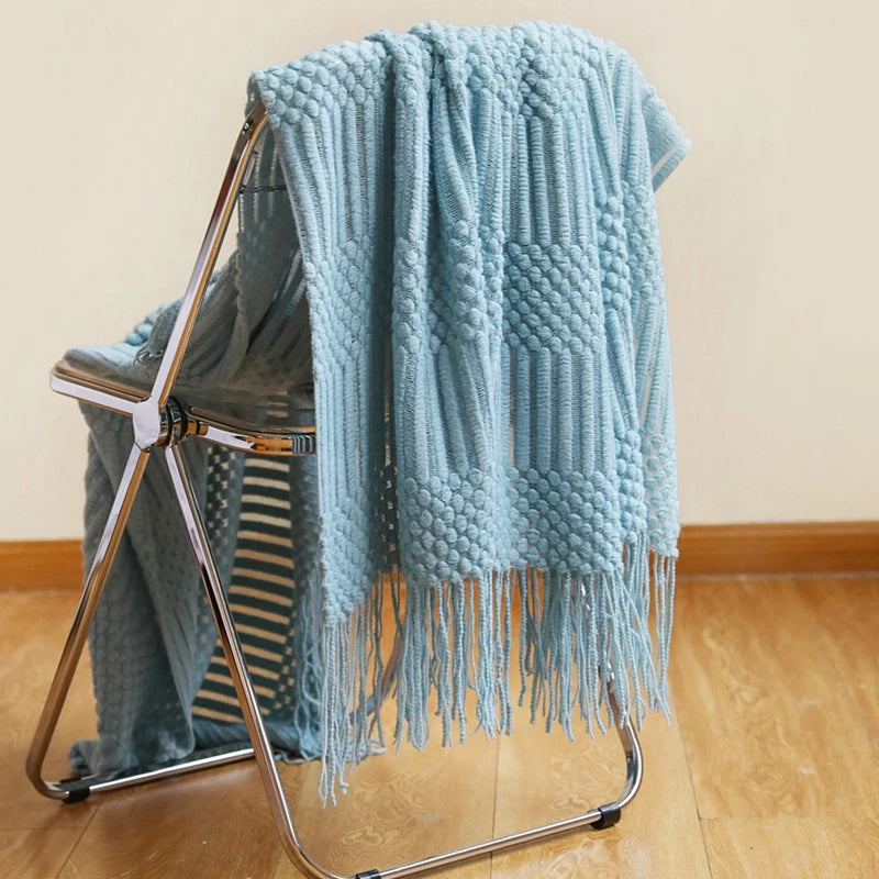 Plaid tricoté bohème blanc cassé oversize à franges (vue 13) - Nesty