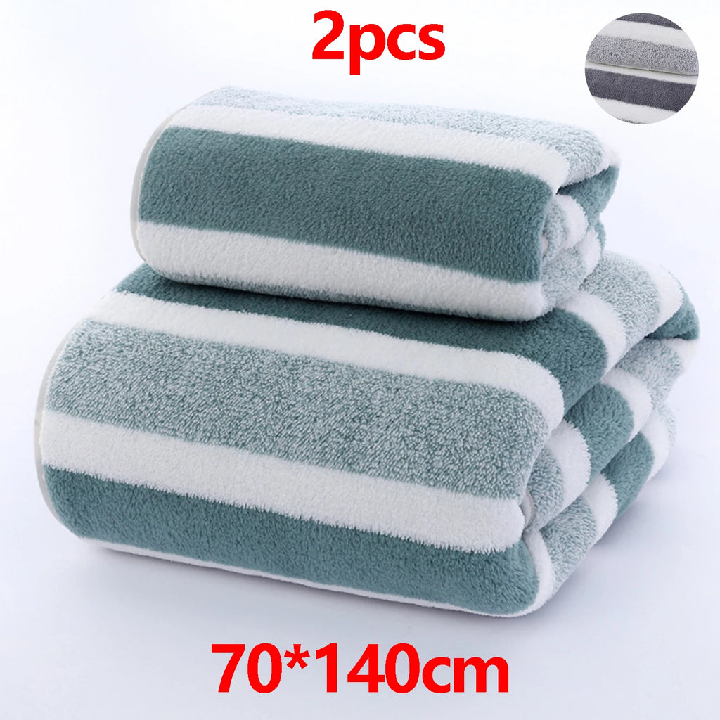 Set de serviettes rayées vert et gris — bain et visage - Nesty (vue 1)