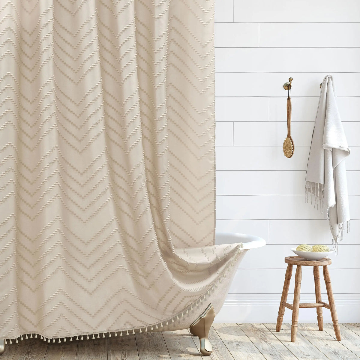 Rideau de douche bohème en tissu tissé à pompons, imperméable - Nesty (vue 8)