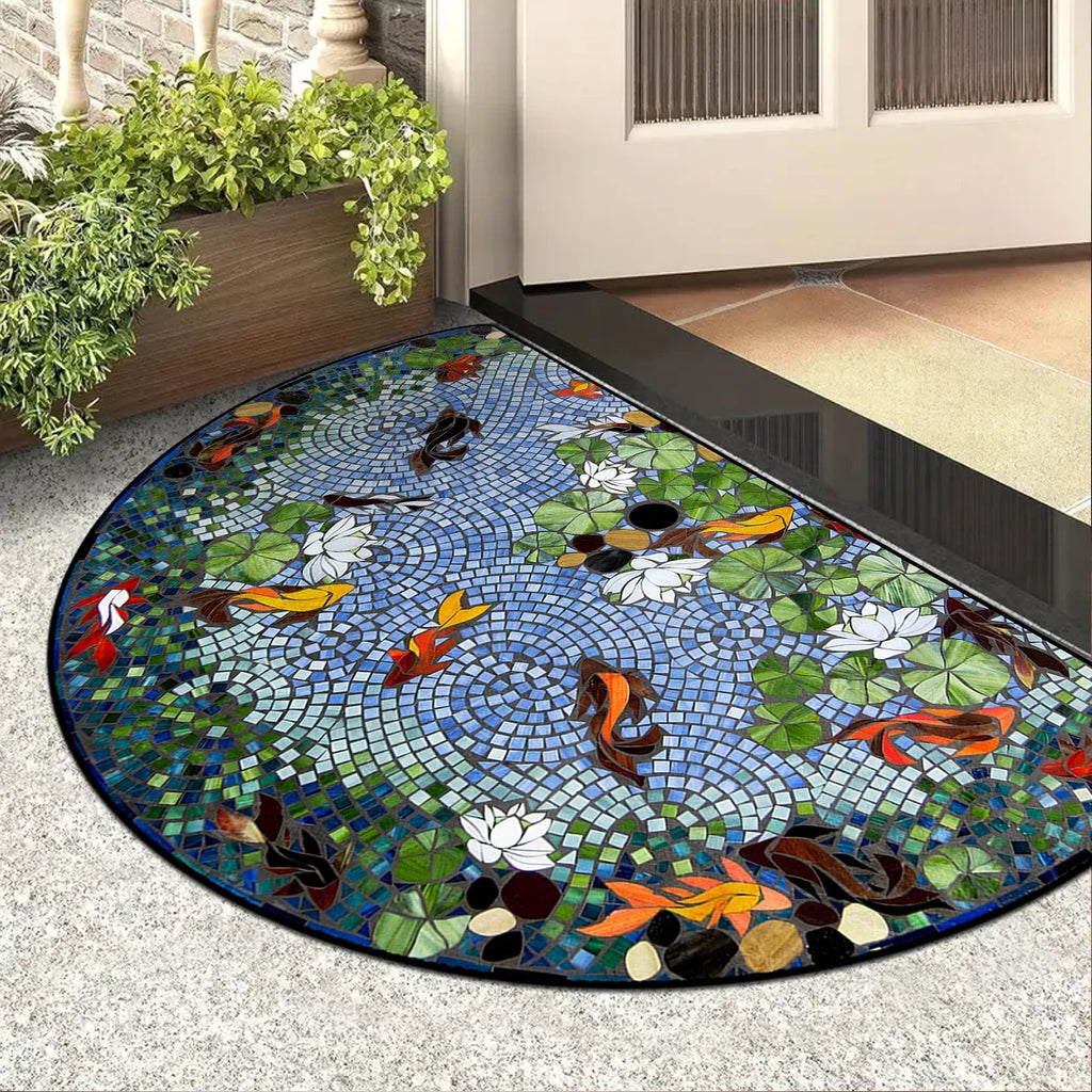 Tapis d'entrée semi-circulaire à motif floral Nesty (vue 7)