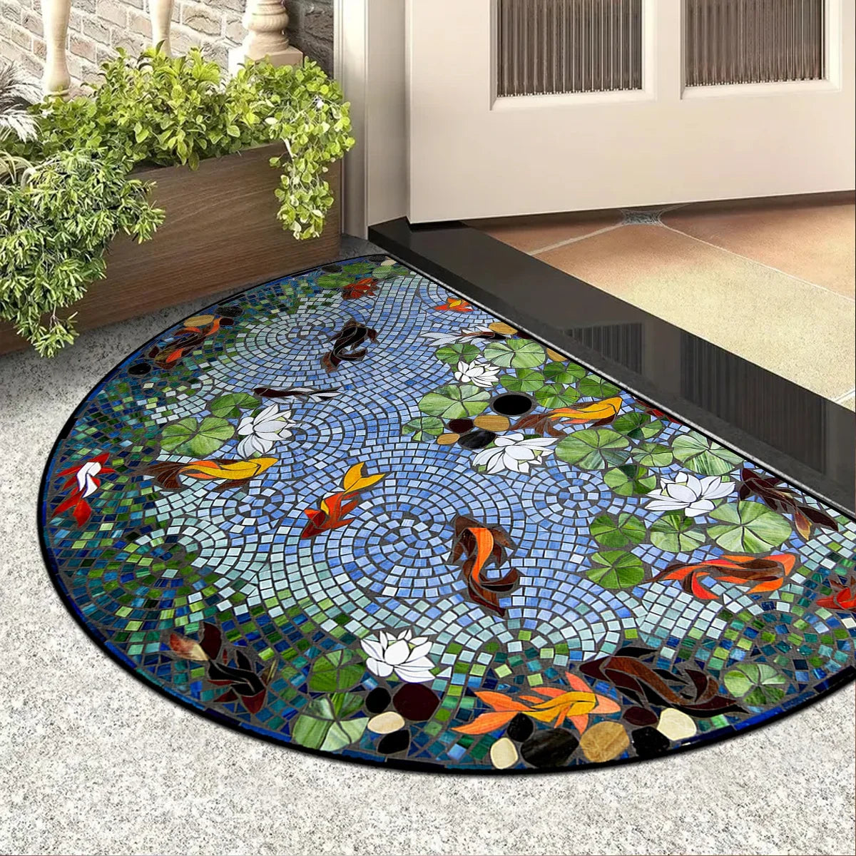 Tapis d'entrée semi-circulaire à motif floral Nesty (vue 7)