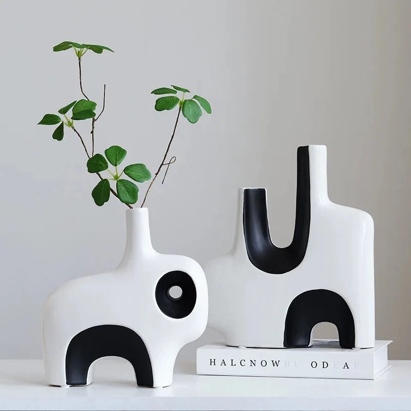 Vase en céramique blanc et noir à motif géométrique - Nesty (vue 4)