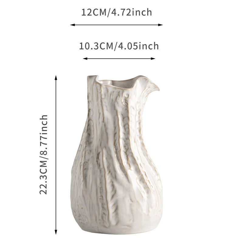 Vase en céramique texturiée blanc crème, esprit wabi-sabi japandi (vue 7) - Nesty