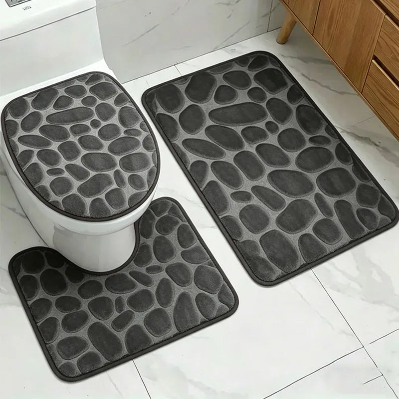 Set de tapis de bain en microfibre — motif pierre, 3 pièces - Nesty (vue 1)