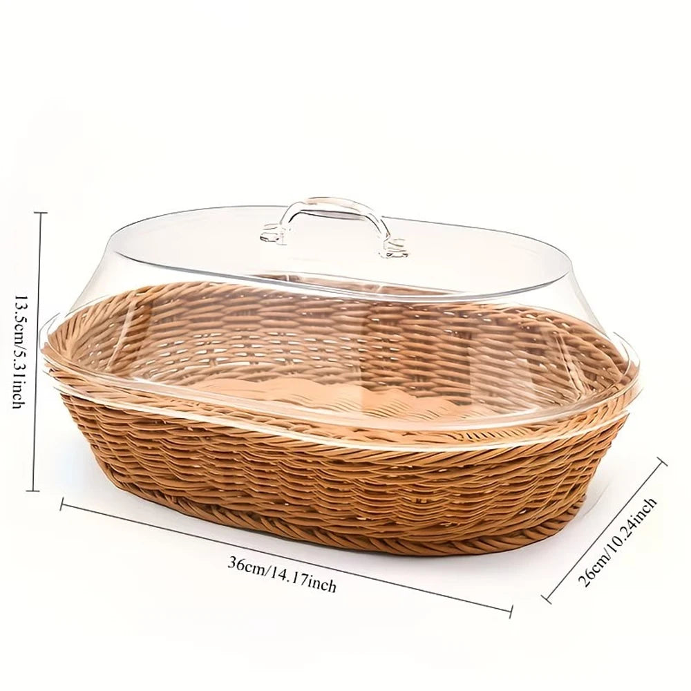 Corbeille effet rotin avec couvercle transparent - Nesty (vue 2)