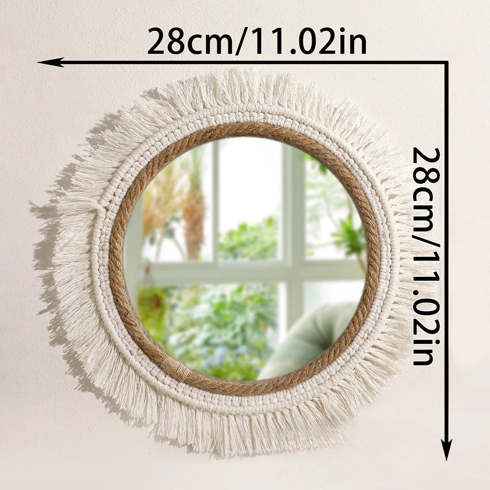 Miroir mural en corde de coton tressée, finition frangée (vue 8) - Nesty