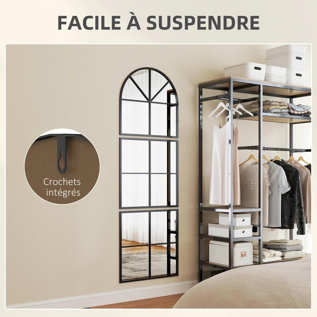 Miroir cintré segmenté Nesty - Cadre métal noir, gros plan sur les crochets de fixation intégrés au dos du cadre