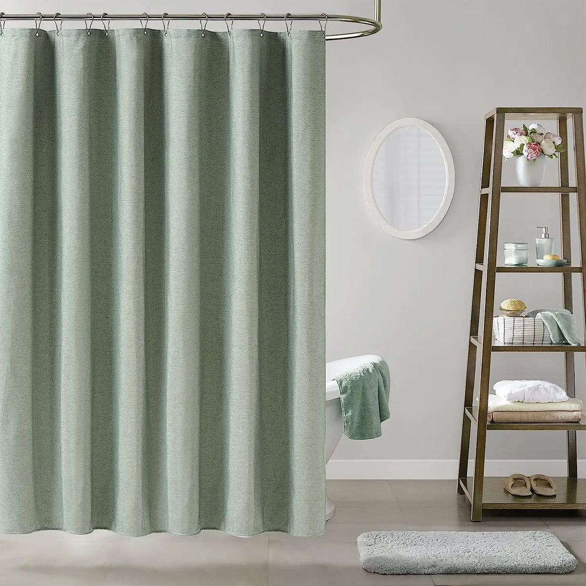 Rideau de douche en lin épais avec crochets métal argenté - Nesty (vue 2)