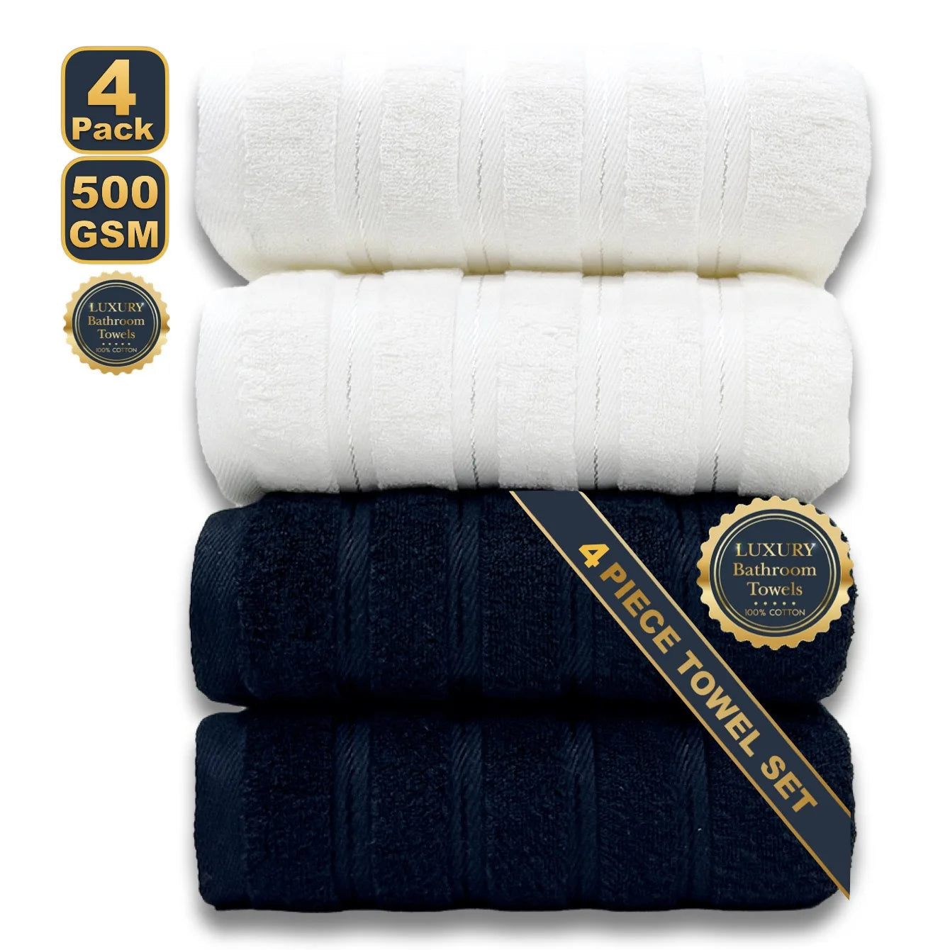 Set de 4 serviettes de bain noires en coton égyptien — 70 x 140 cm - Nesty (vue 3)