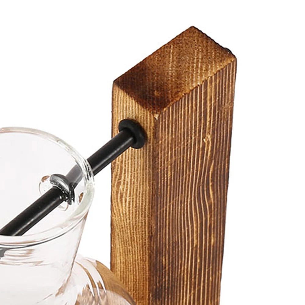 Vase hydroponique en verre sur pied bois Nesty - Planteur vintage (vue 5)
