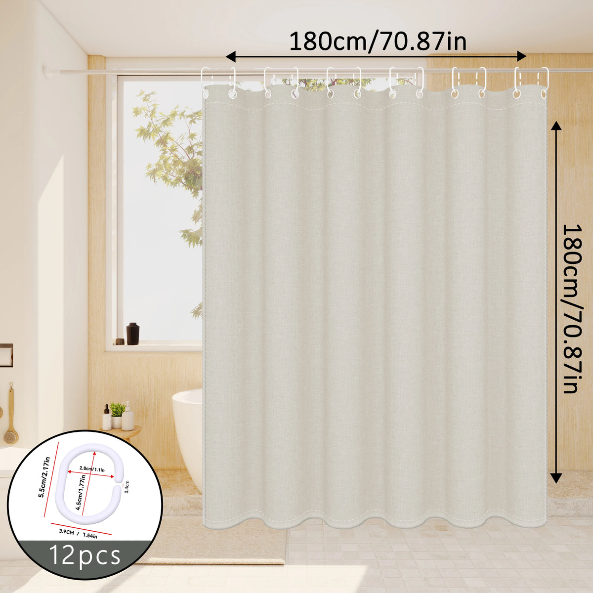 Rideau de douche uni imitation lin, toucher naturel - Nesty (vue 5)