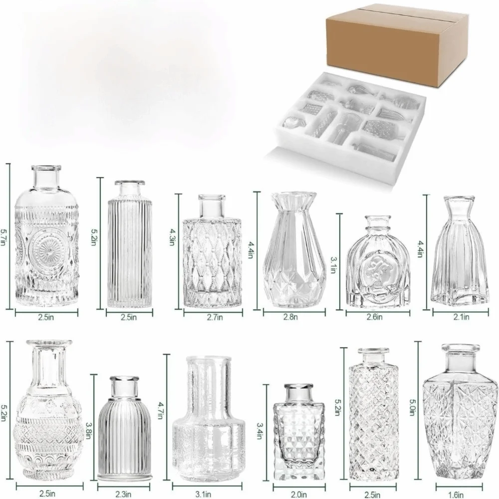 Set de mini vases en verre transparent, motif en relief (vue 8) - Nesty