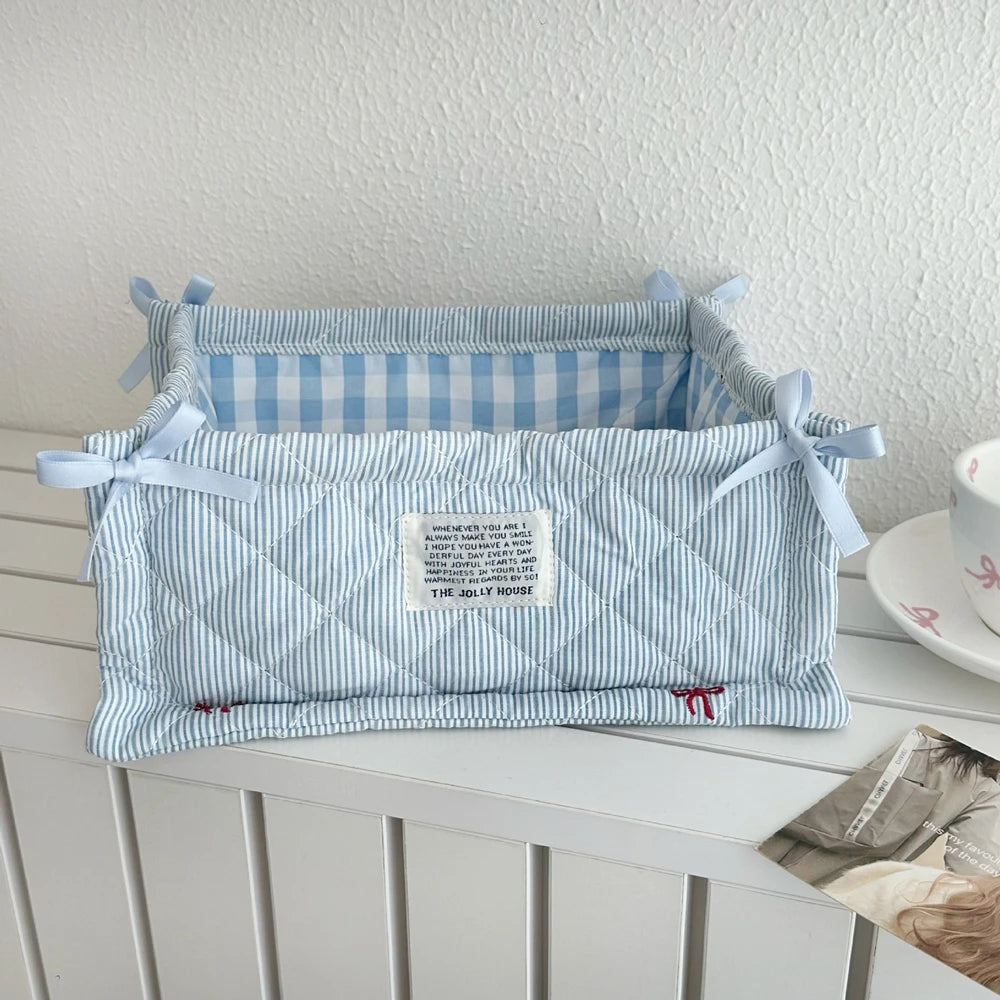 Panier de rangement matelassé pliable, rayures bleues - Nesty (vue 11)