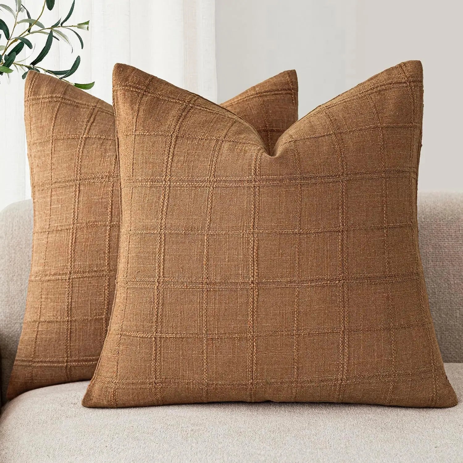 Housse de coussin en lin à carreaux Nesty - Esprit campagne (vue 8)