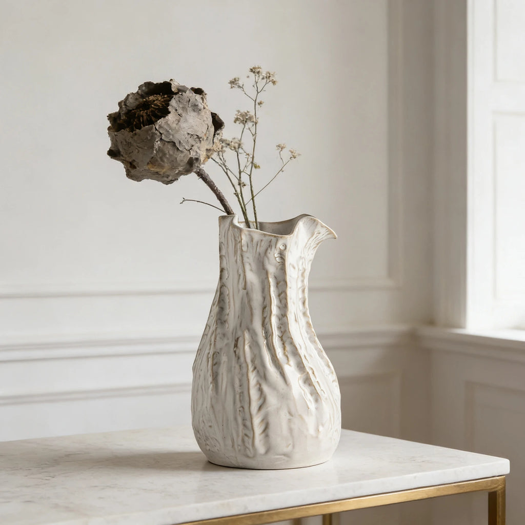 Vase en céramique texturiée blanc crème, esprit wabi-sabi japandi (vue 6) - Nesty