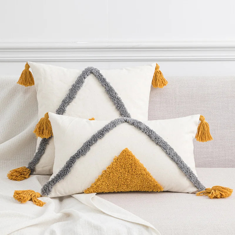 Housse de coussin bouclette — broderie géométrique bohème (vue 7) - Nesty