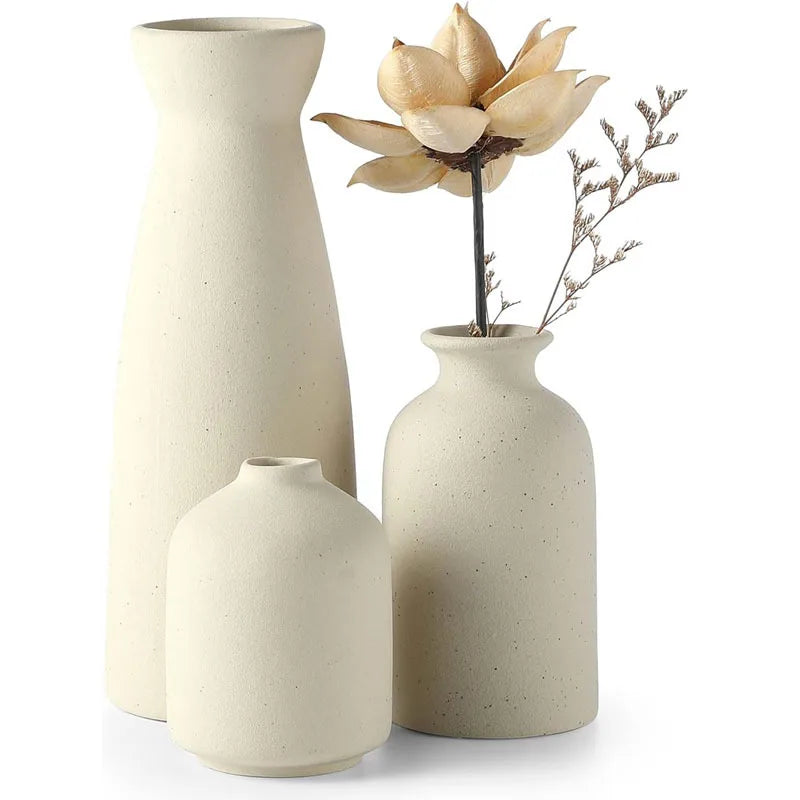 Trio de vases en grès beige, style champêtre - Nesty (vue 8)