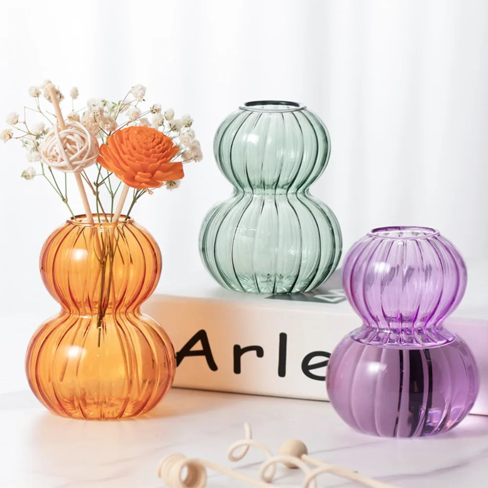 Vase en verre forme calebasse, rayures verticales (vue 6) - Nesty