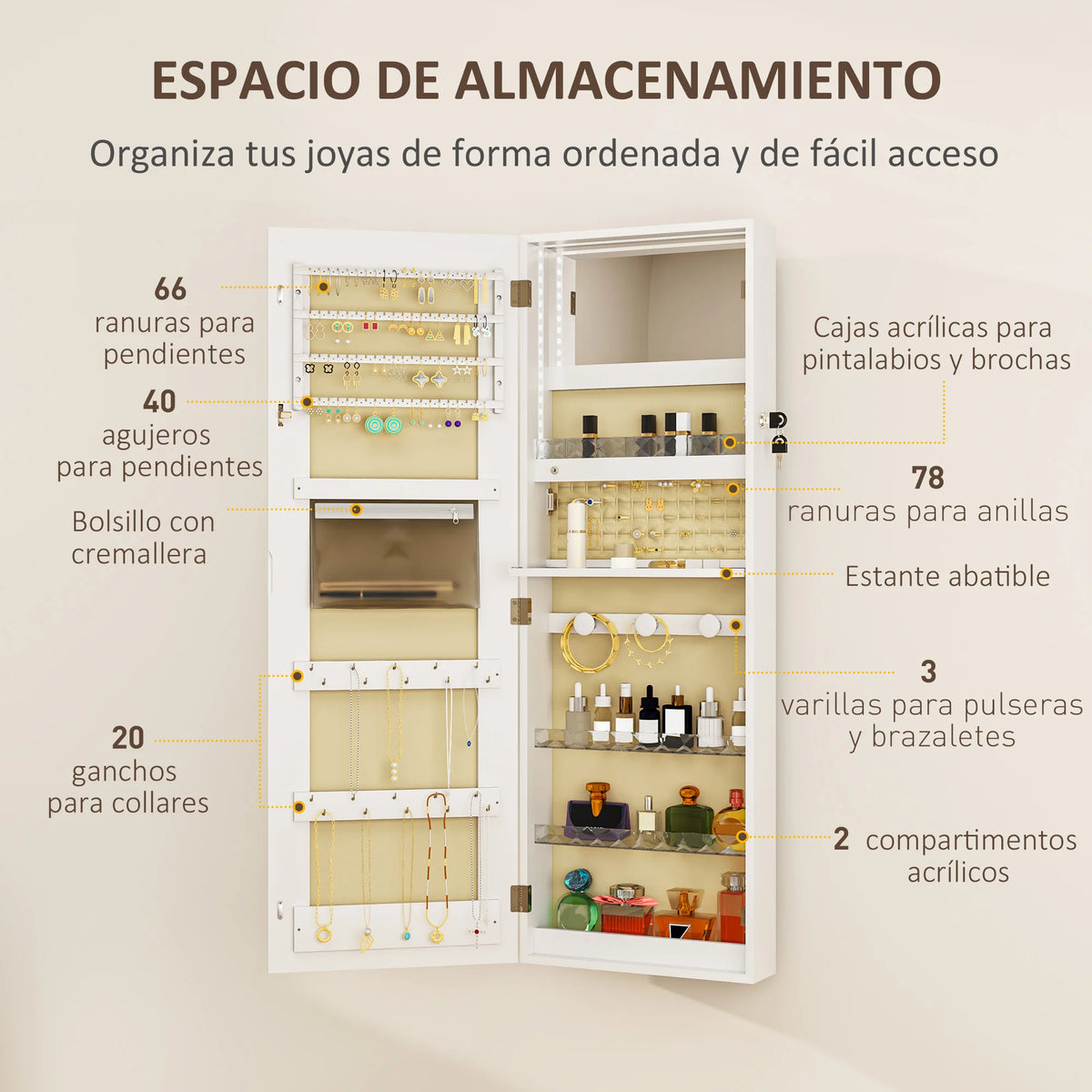 Miroir armoire à bijoux avec éclairage LED (vue 6) - Nesty