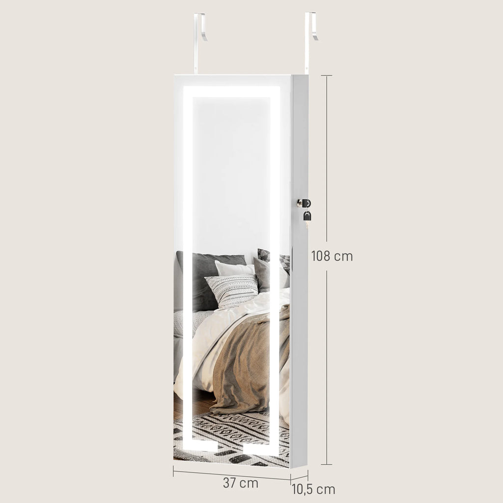 Miroir armoire à bijoux Nesty - Schéma dimensions 108 x 37 x 10,5 cm avec serrure et clé