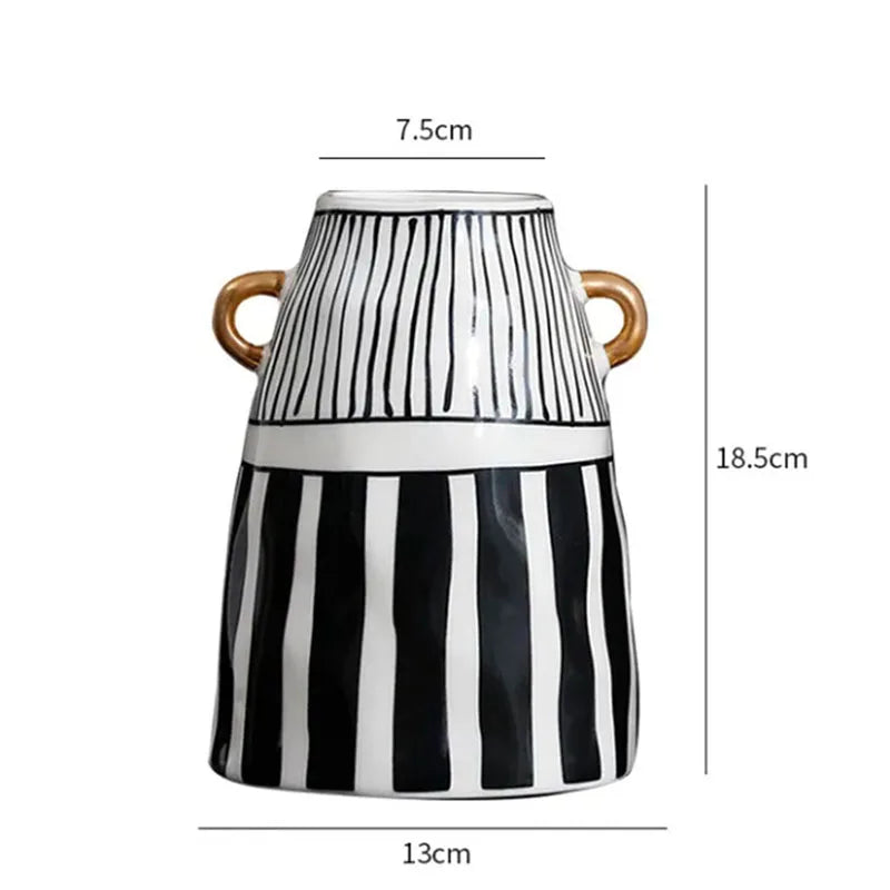 Vase en céramique rayé — silhouette abstraite haute (vue 7) - Nesty