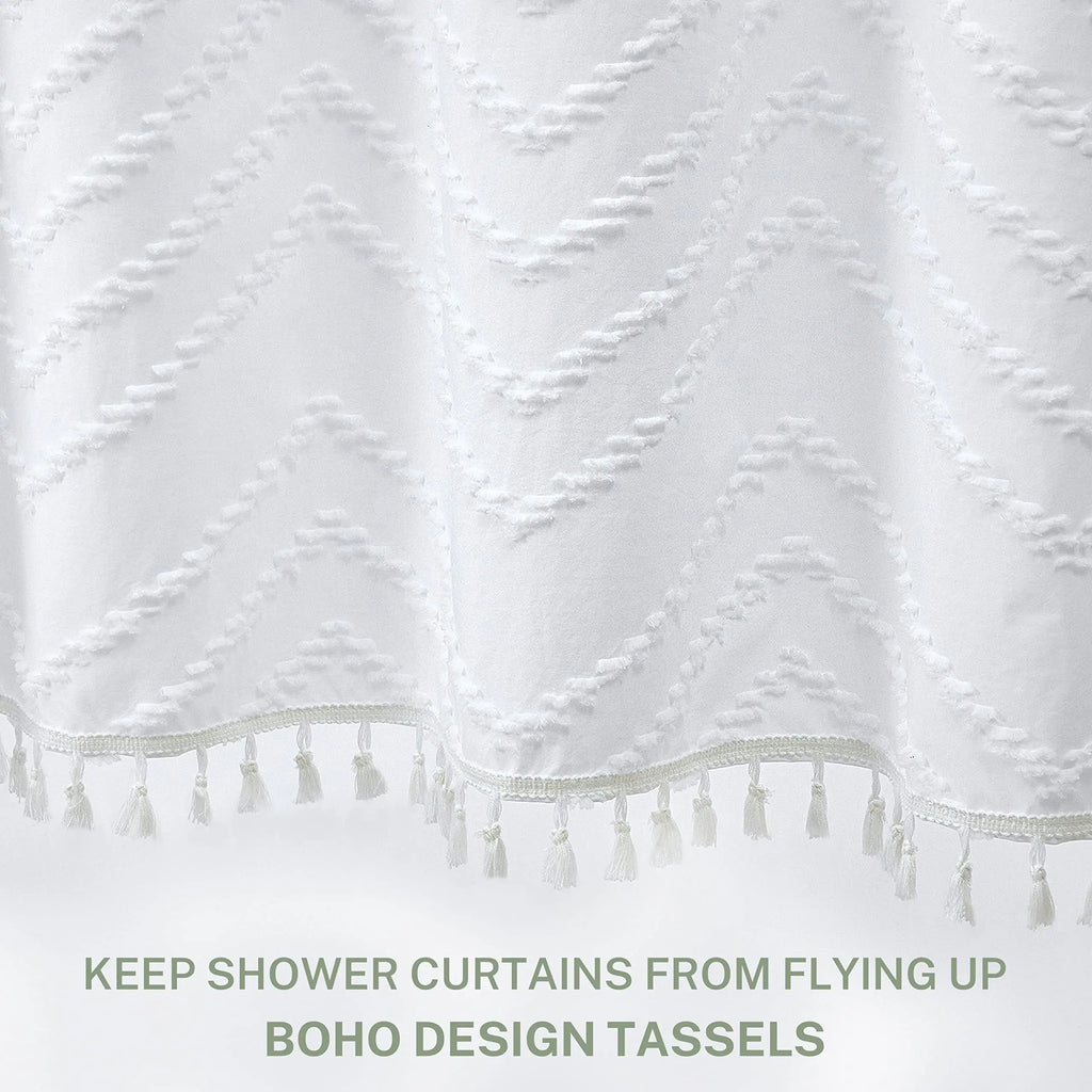 Rideau de douche bohème en tissu tissé à pompons, imperméable - Nesty (vue 4)