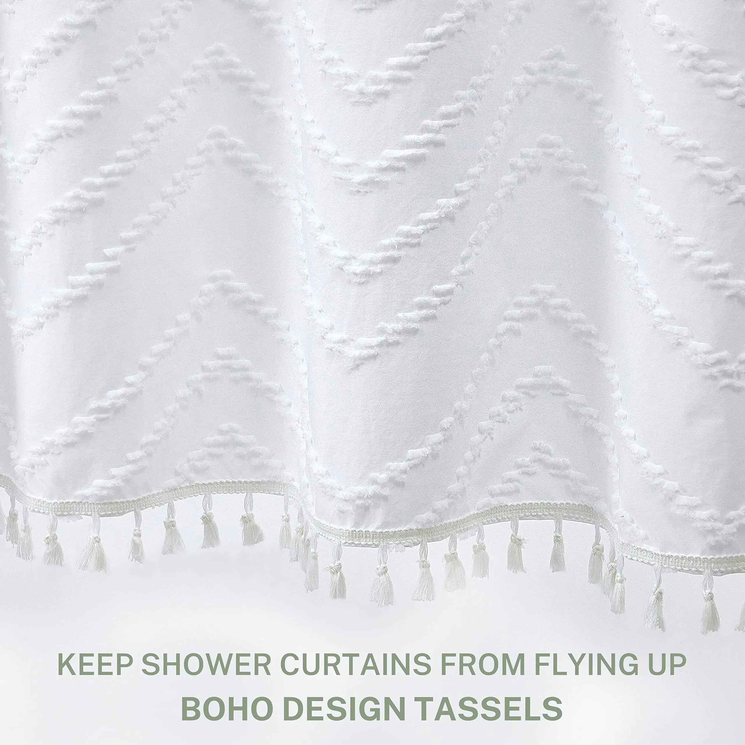 Rideau de douche bohème en tissu tissé à pompons, imperméable - Nesty (vue 4)