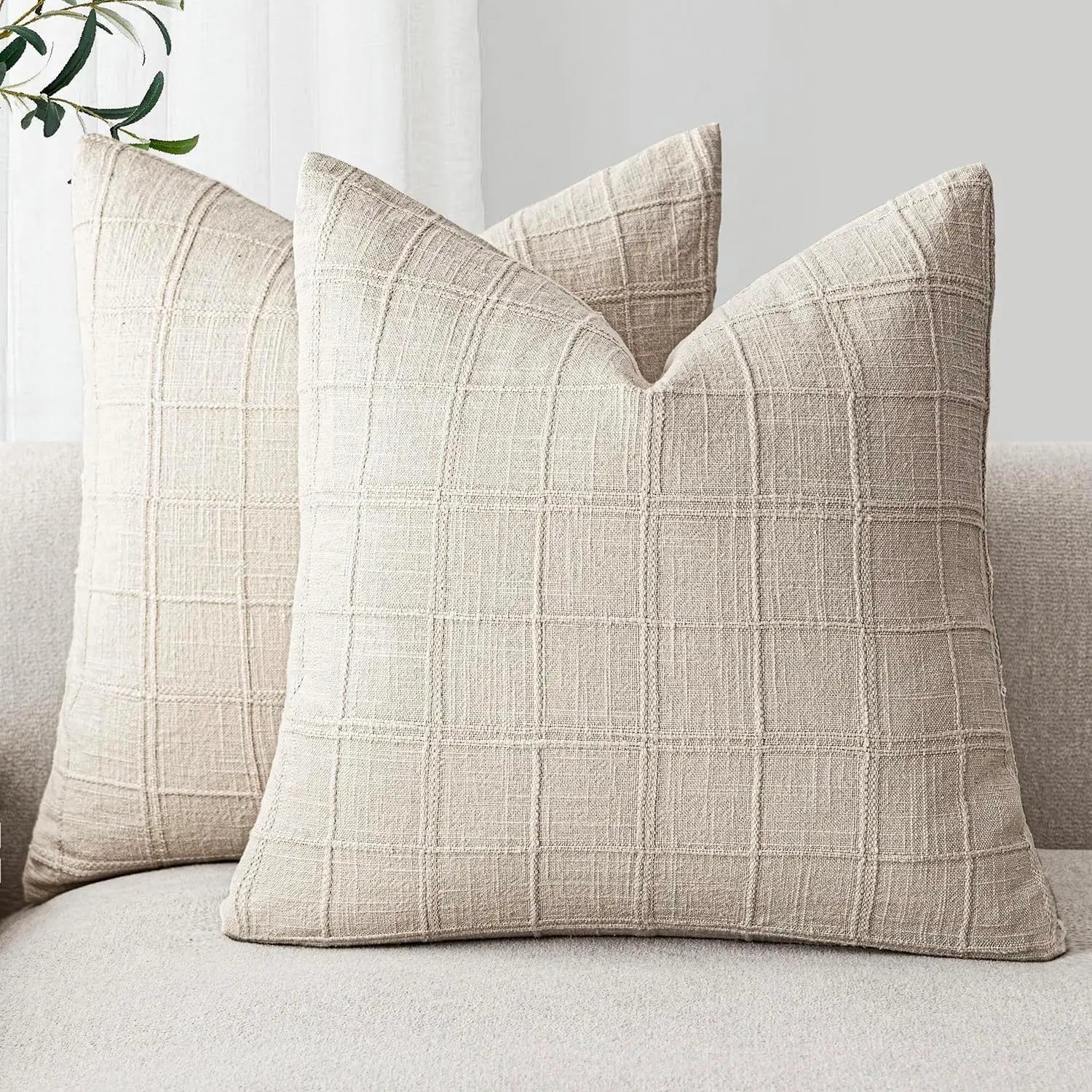 Housse de coussin en lin à carreaux Nesty - Esprit campagne (vue 10)