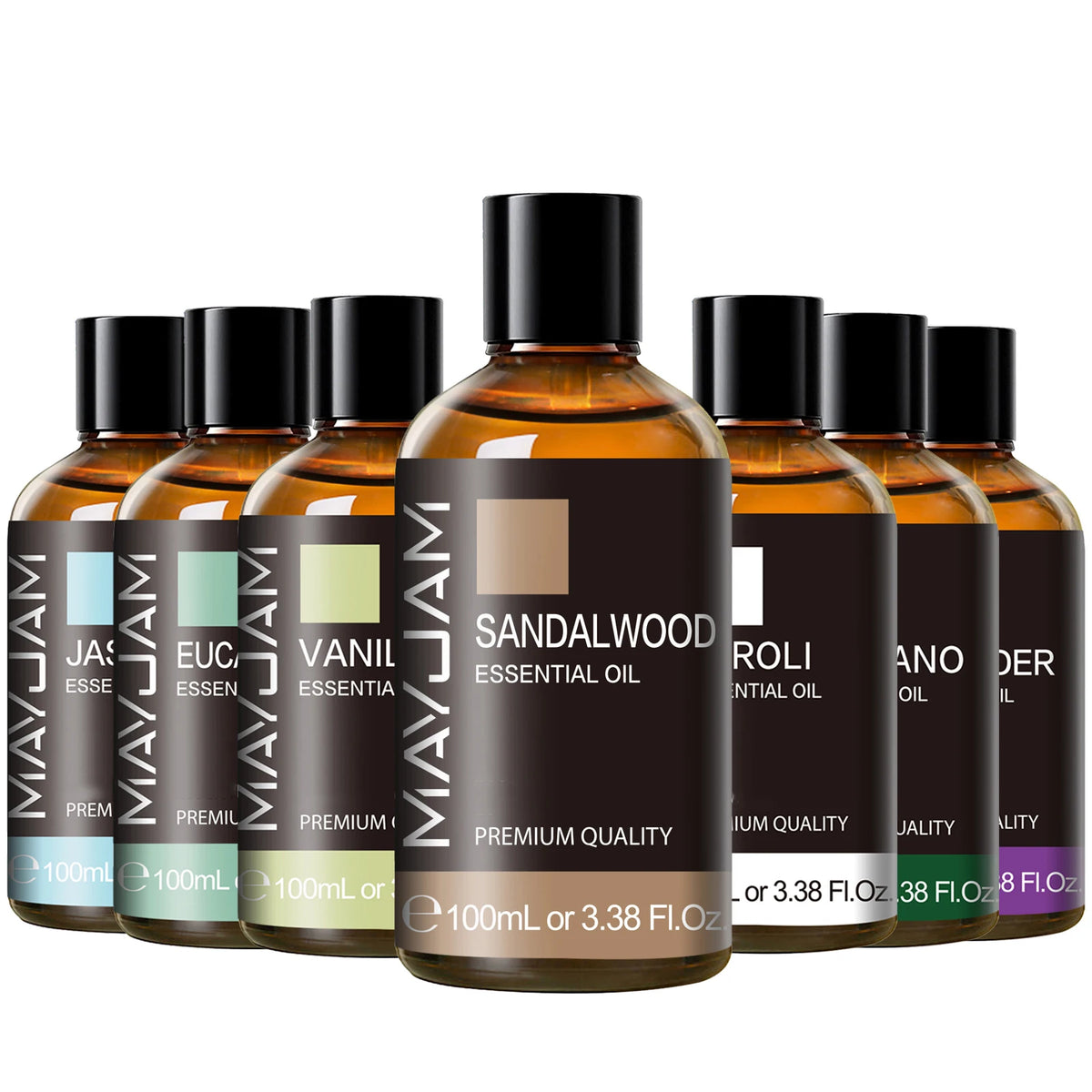 Huile essentielle avec compte-gouttes Nesty - Gamme de 7 flacons MAYJAM dont santal, jasmin et lavande