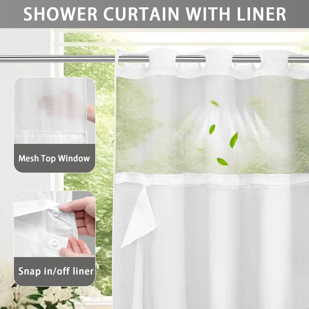 Rideau de douche gaufré blanc à clips — set sans crochets - Nesty (vue 2)