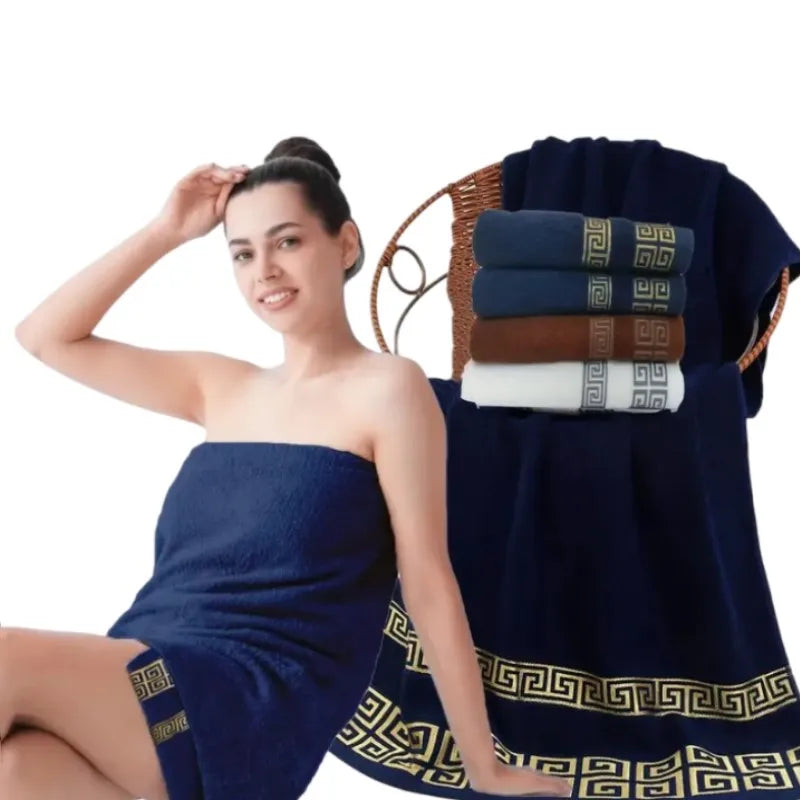 Serviette de bain en coton brodée — motif géométrique, grand format - Nesty (vue 5)