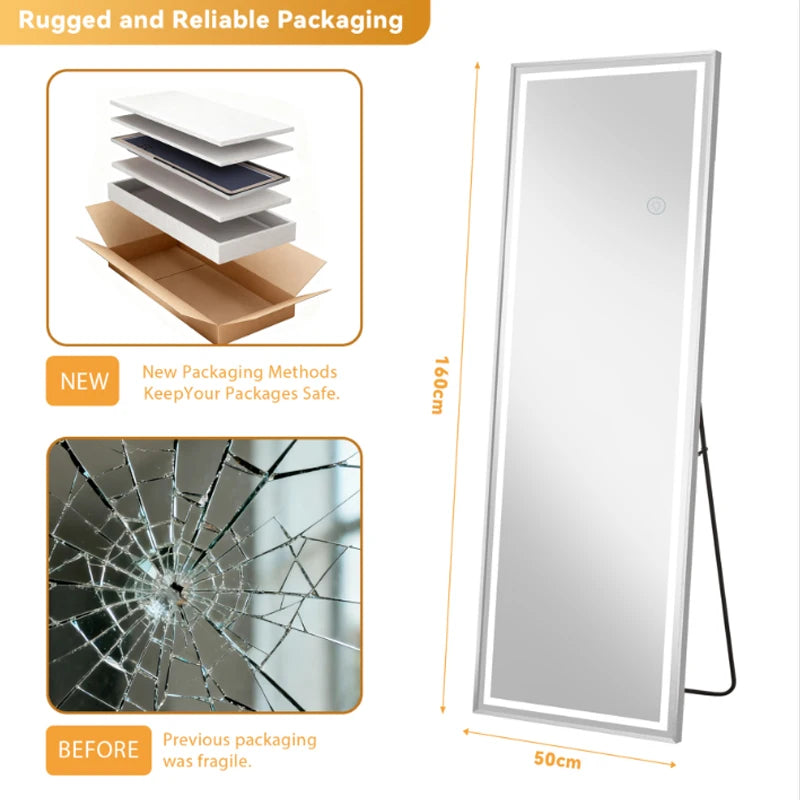 Miroir psyché LED 160 x 50 cm — éclairage tactile intégré (vue 6) - Nesty