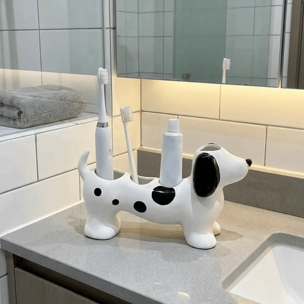 Ceramic Dachshund Toothbrush Holder 4 Slots Cute Electric Toothbrush Stand Space Saving Decorative Washbasin Organizer Washstand - Nesty (vue 3)