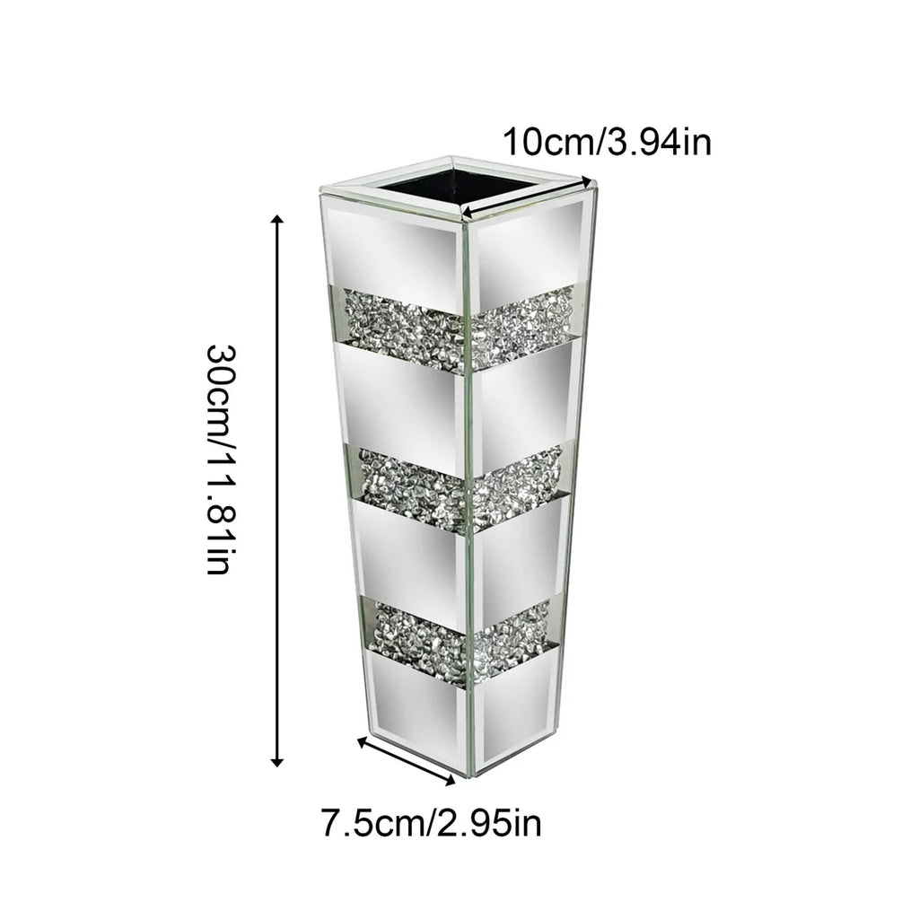 Vase sol en verre et cristal, finition miroir argentée (vue 7) - Nesty