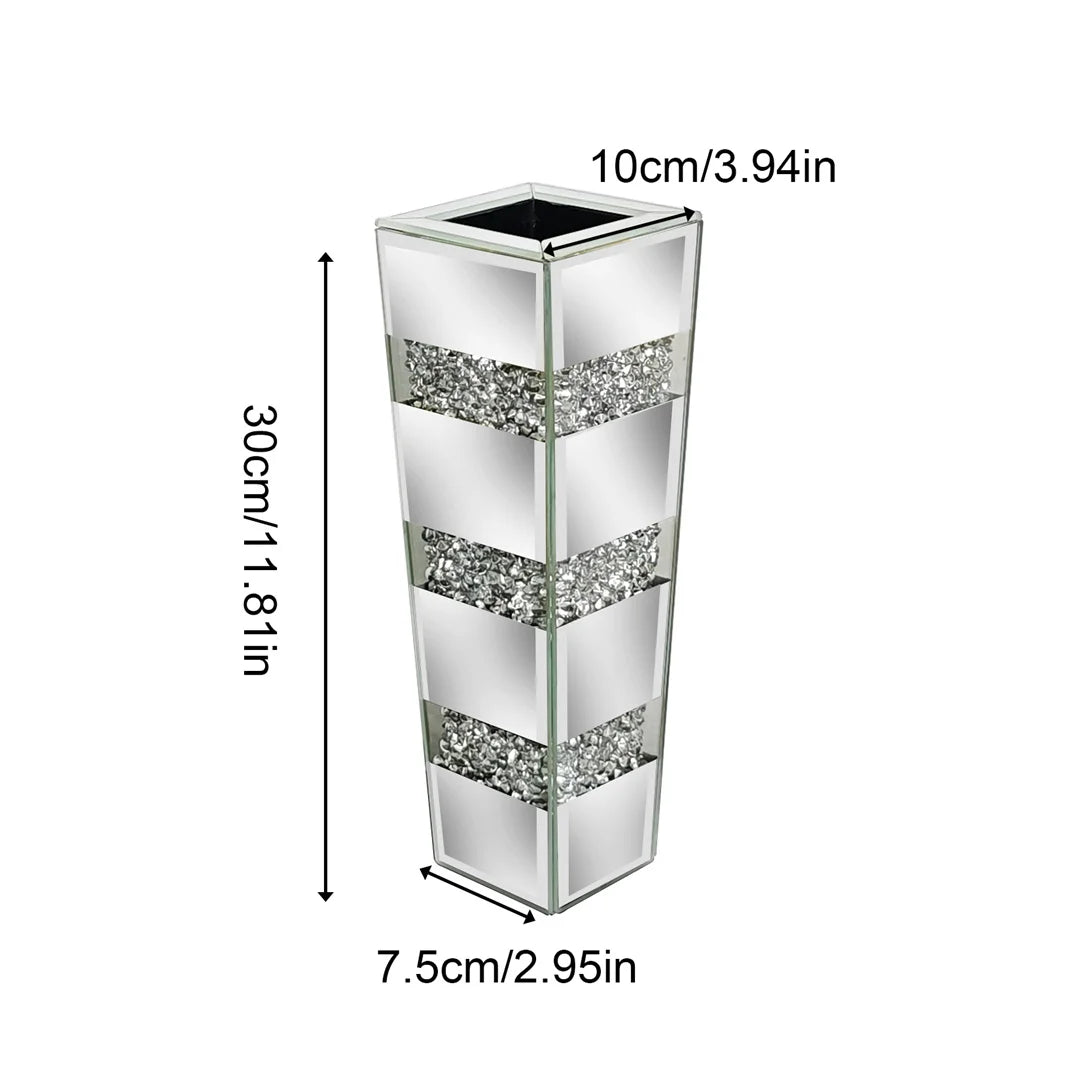 Vase sol en verre et cristal, finition miroir argentée (vue 7) - Nesty