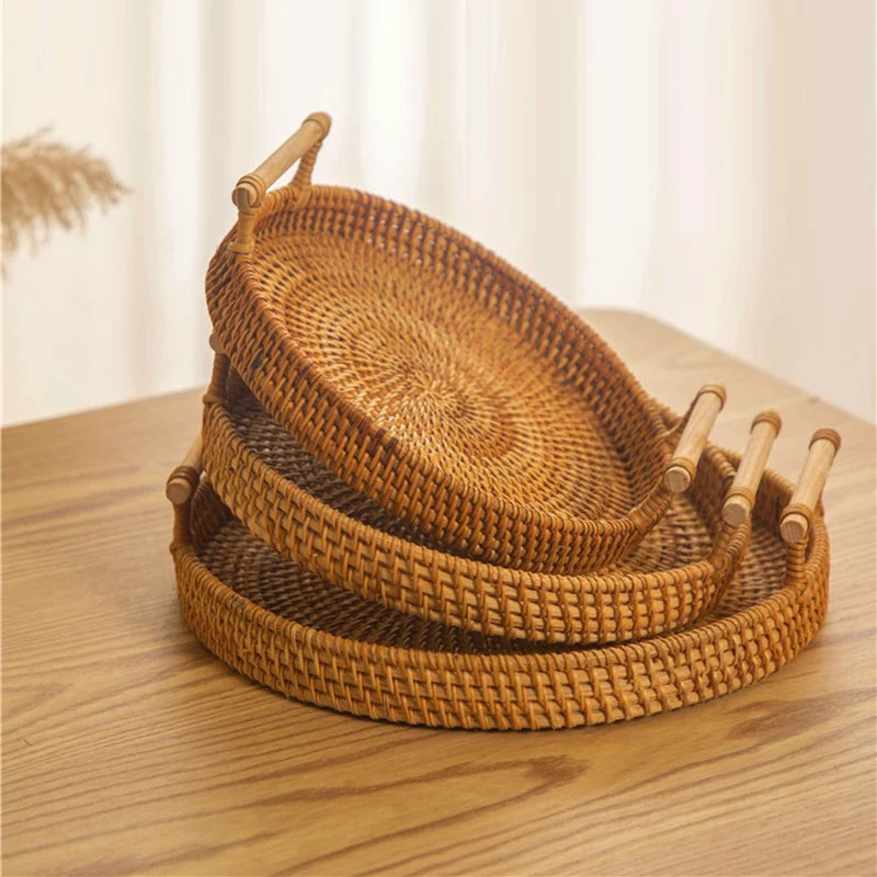 Panier rond en rotin tressé avec anse - Nesty (vue 1)