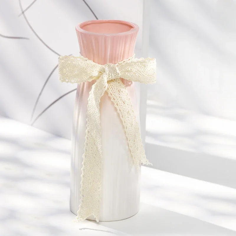 Vase en céramique rose, forme bouteille épurée - Nesty (vue 6)