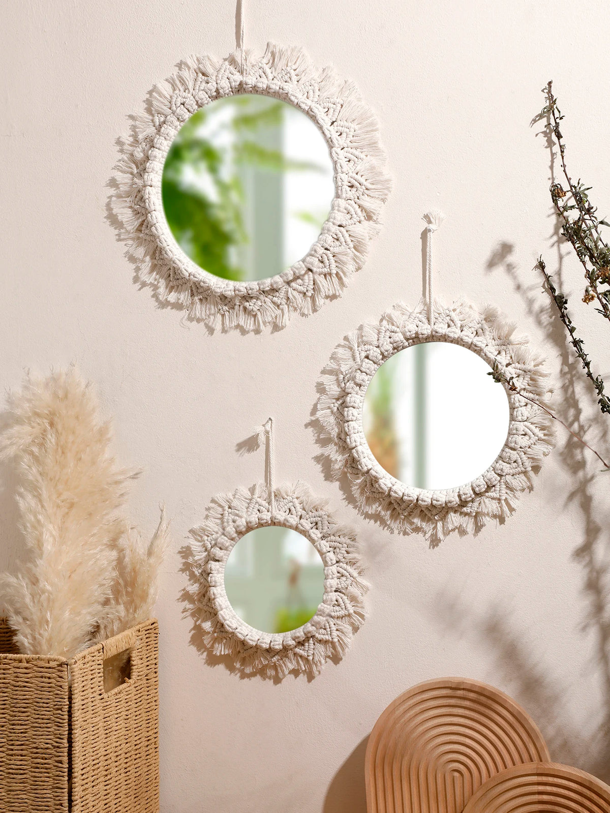 Miroir mural tissé macramé rond, décoration bohème (vue 5) - Nesty