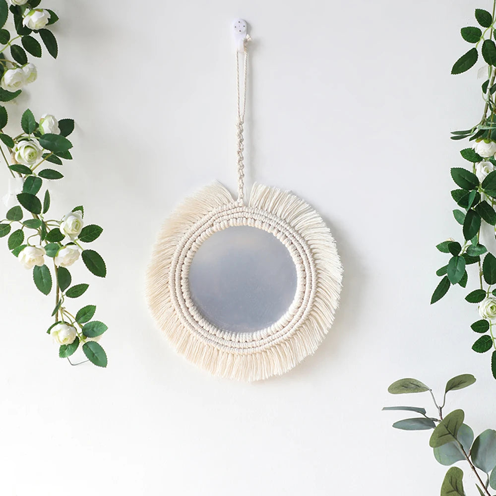 Miroir rond macramé, cadre coton tressé bohème (vue 10) - Nesty