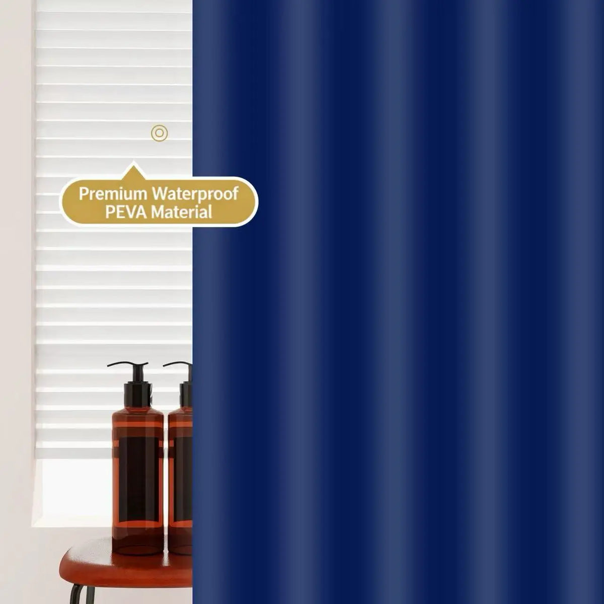 Rideau de douche bleu marine en PEVA, uni et imperméable - Nesty (vue 2)
