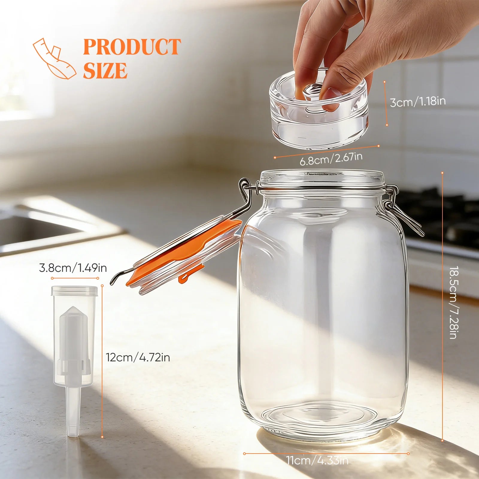 Bocaux de fermentation en verre 1,5L, lot de 2 avec passoire - Nesty (vue 6)