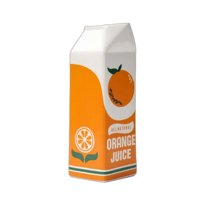 Vase en céramique forme fruit, orange décorative Nesty, vase seul de profil, imprimé "Orange Juice" et "All Natural", sur fond blanc