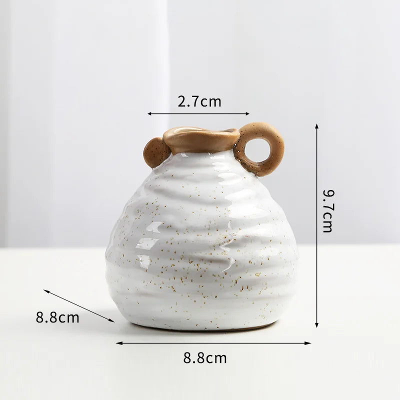 Vase céramique bicolore avec anse, style rétro campagne (vue 7) - Nesty