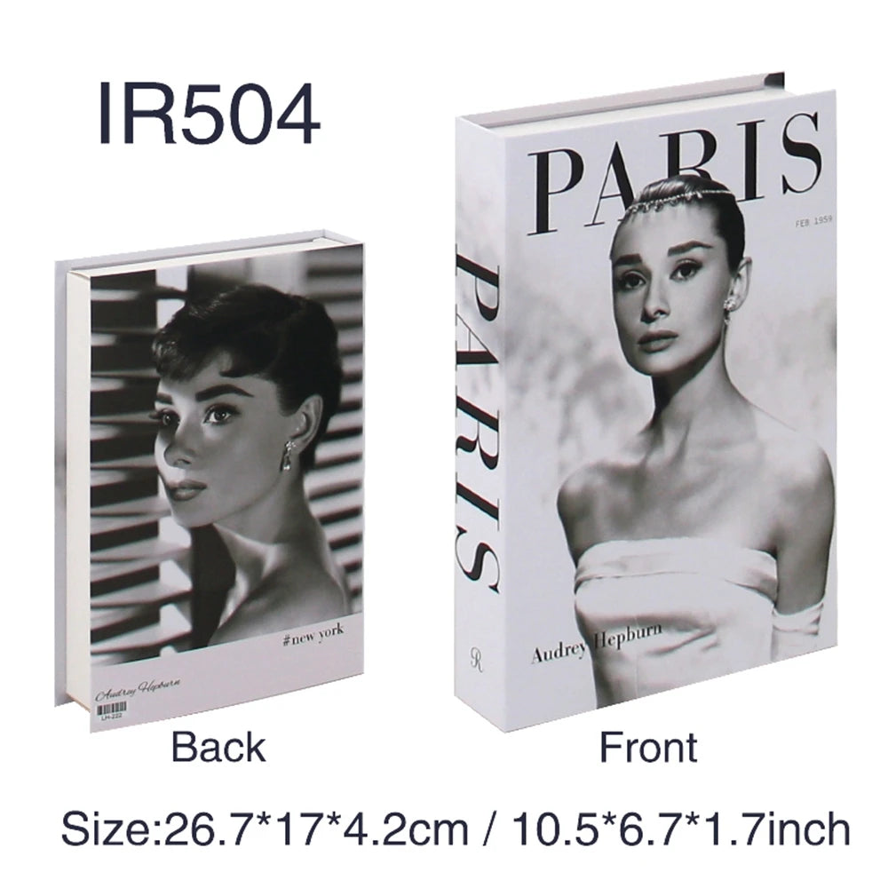 Faux livre décoratif boîte de rangement style nordique, couverture Paris, portrait noir et blanc d'Audrey Hepburn (vue 23) - Nesty