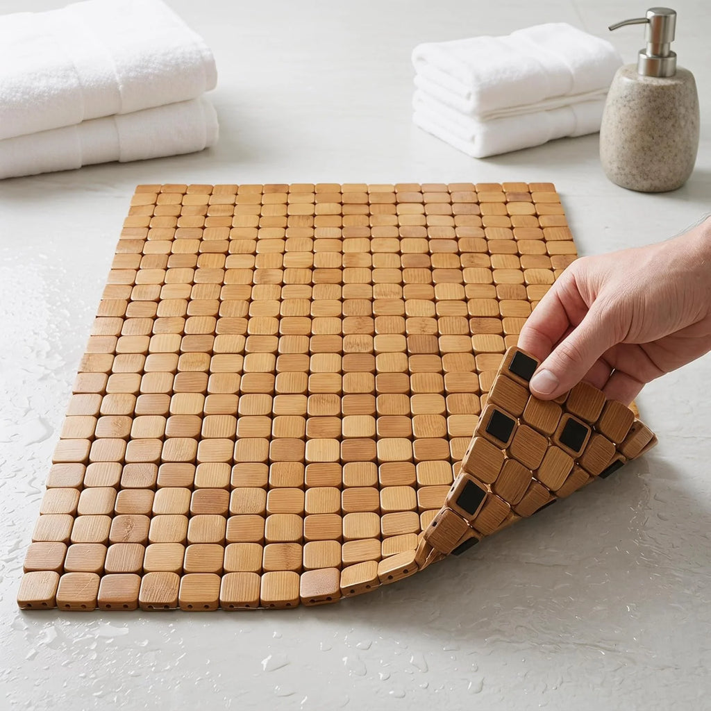 Tapis de douche en bambou à lattes — antidérapant, s'enroule facilement - Nesty (vue 3)